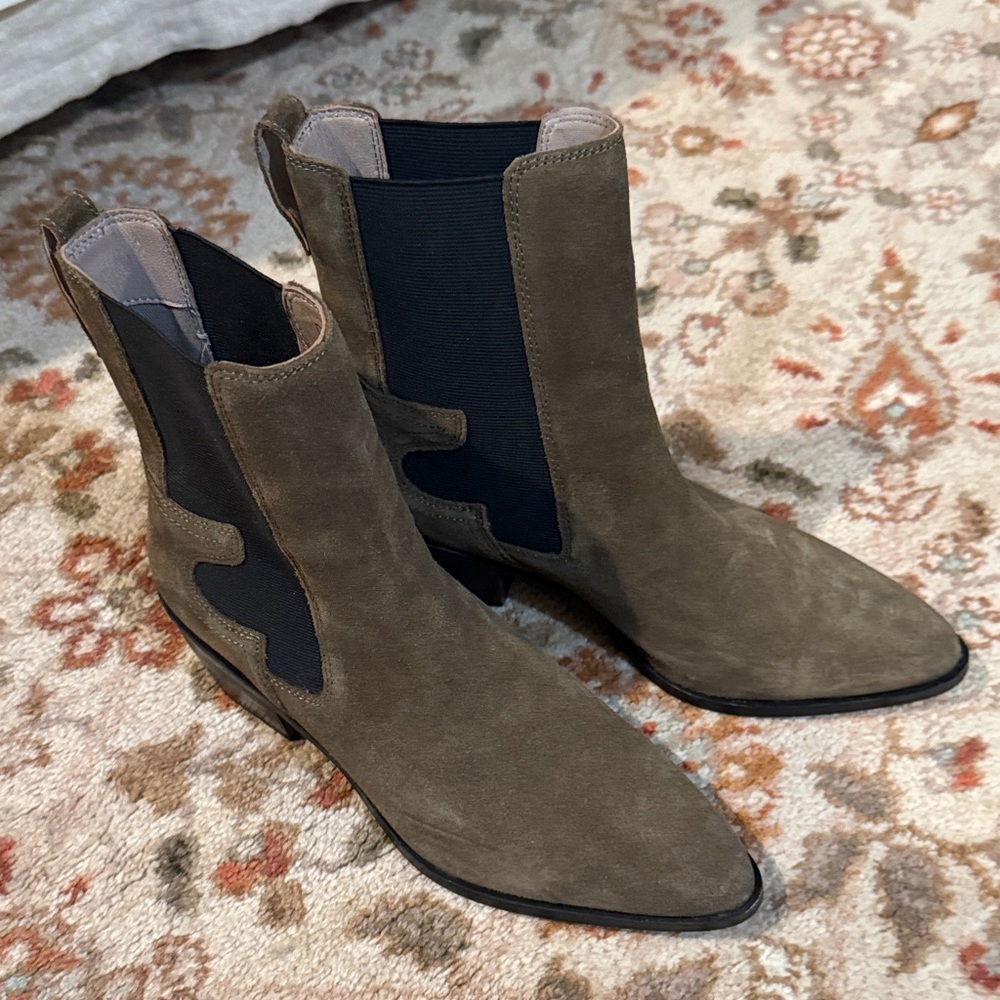All Saints olive suede boot